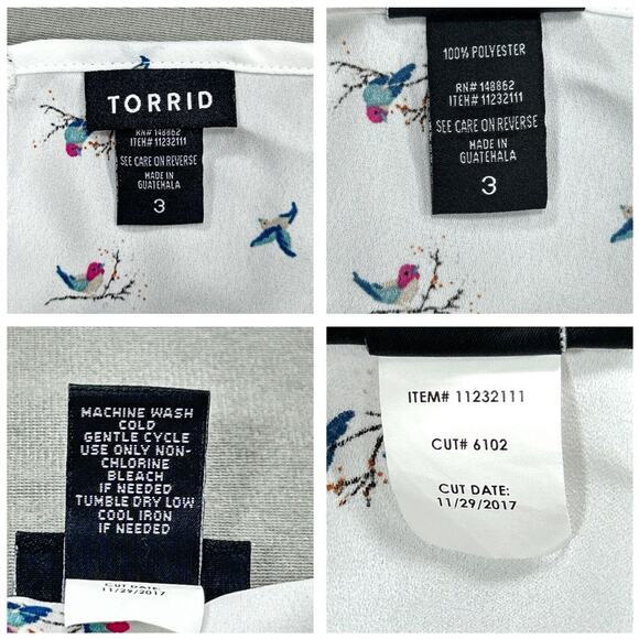 Torrid Top Women's 3 3X White Cottagecore Boho Beachy Birds Criss Cross Flutter - Picture 13 of 14